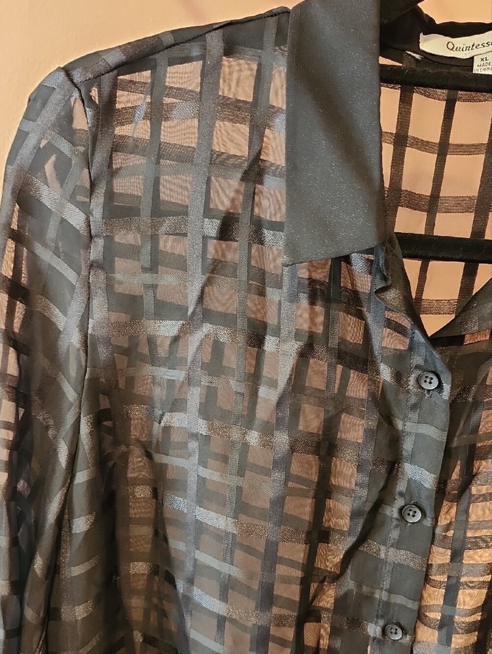 Quintessential Sheer Plaid Button-Up Blouse - Picture 2 of 8